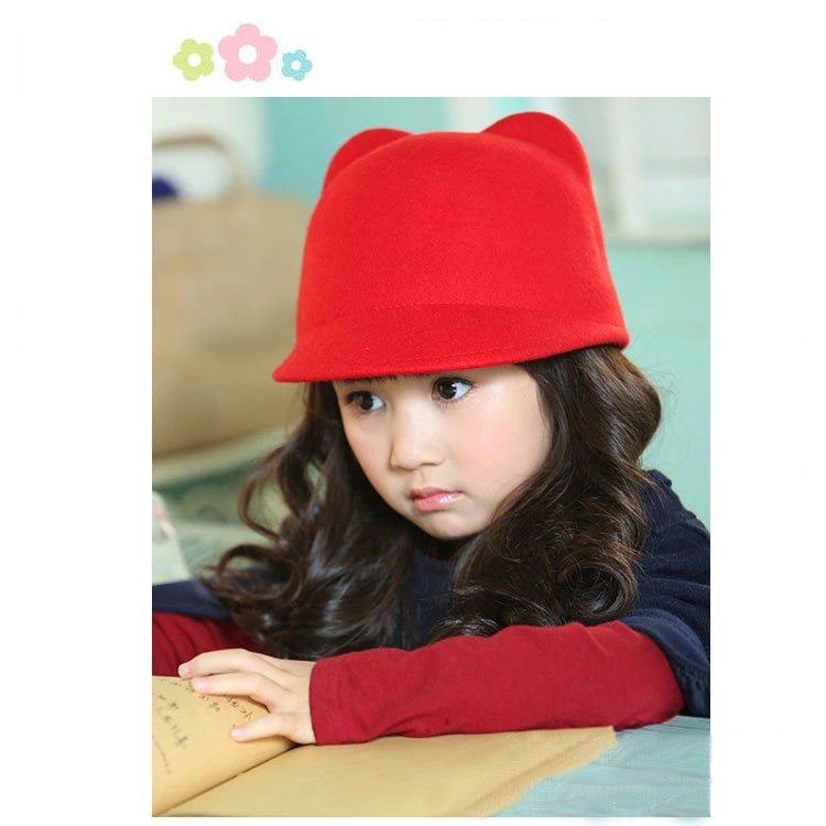 Wool Kitty Cat Ears Bowler Hat Derby Trilby Cap Girls Adult - MYSTYLEMYCLOTHING