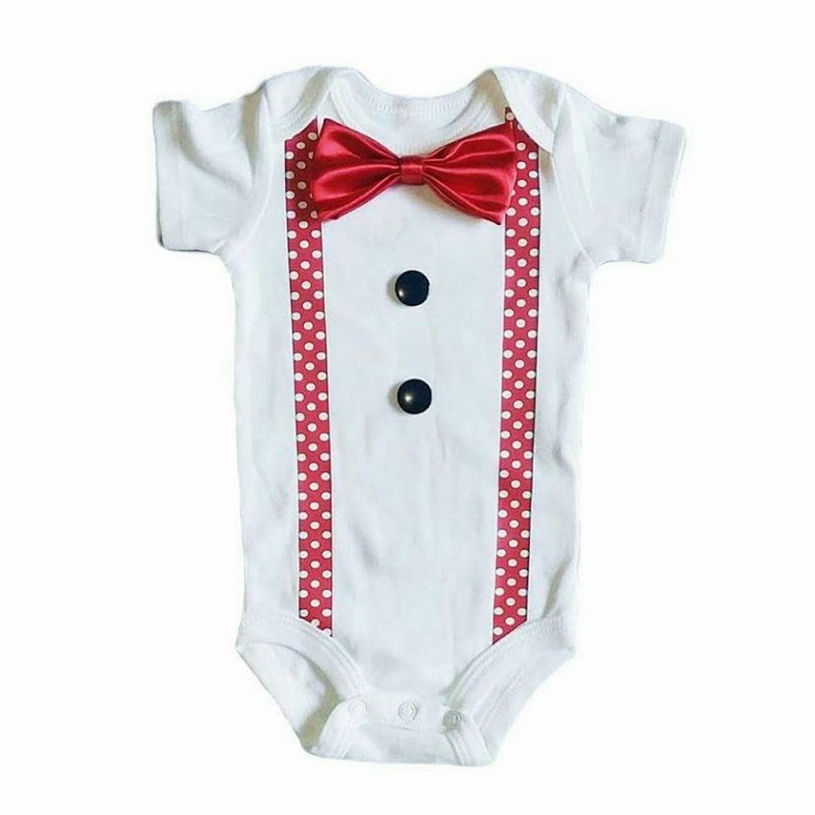 Baby Formal Tuxedo Suspender Onesies - Red Polka - MYSTYLEMYCLOTHING