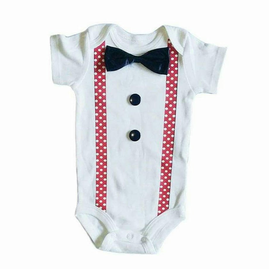 Baby Formal Tuxedo Suspender Onesies - Red Polka - MYSTYLEMYCLOTHING