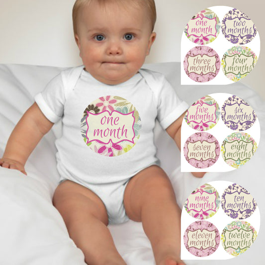 Baby Custom Monthly Onesies - Pastel Flowers - MYSTYLEMYCLOTHING