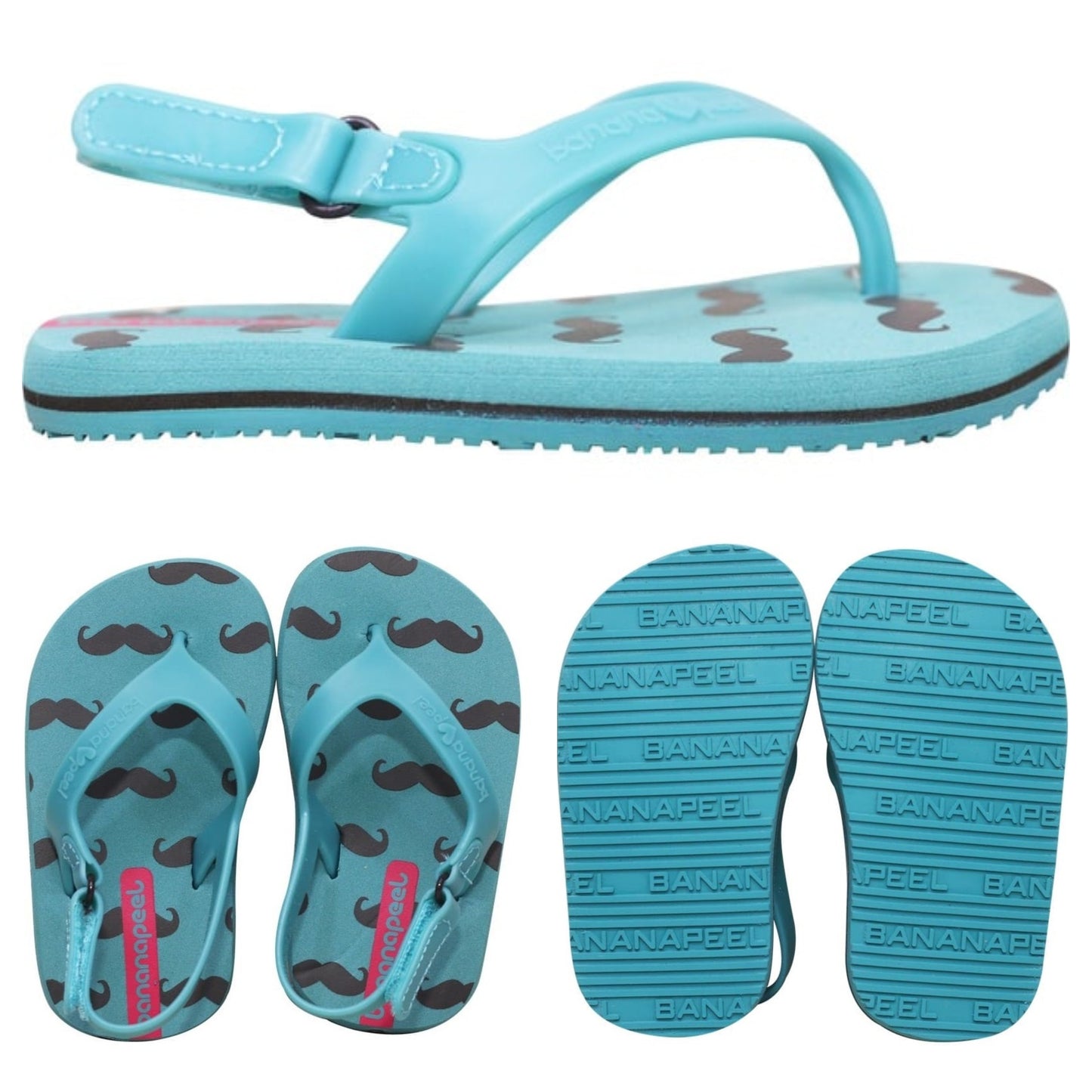 Banana Peel Slippers for Toddlers - Little Dude Classy Stache Pale Ocean - MYSTYLEMYCLOTHING