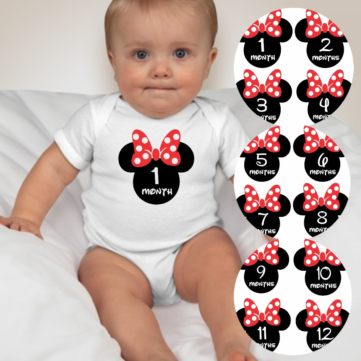Baby Custom Monthly Onesies - Minnie Red - MYSTYLEMYCLOTHING