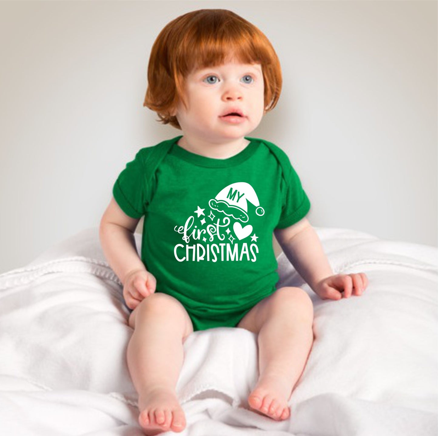 Baby Christmas Holiday Onesies - My First Christmas Hearts and Santa Hat