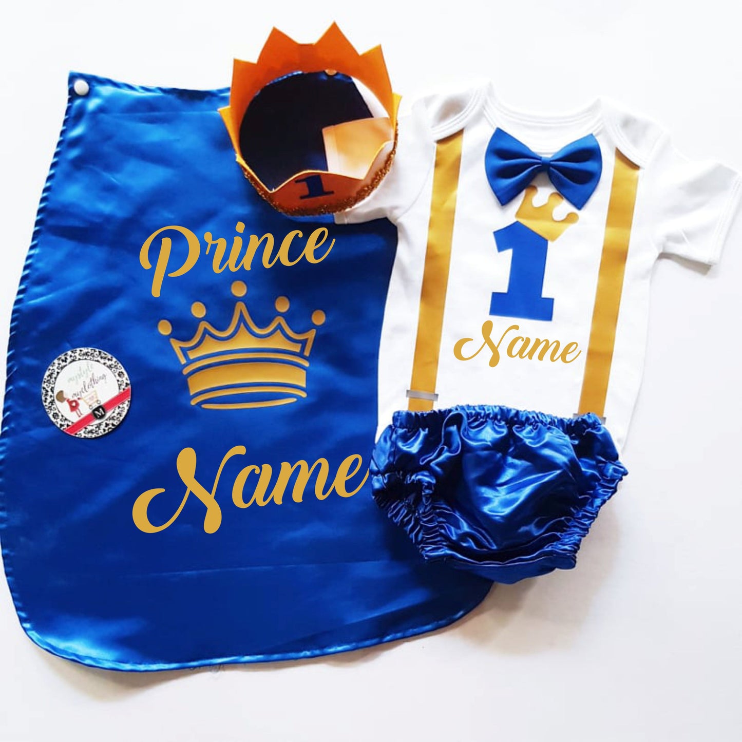 Baby Little Prince with Name Print Complete Set with Crown - Royal Blue - MYSTYLEMYCLOTHING