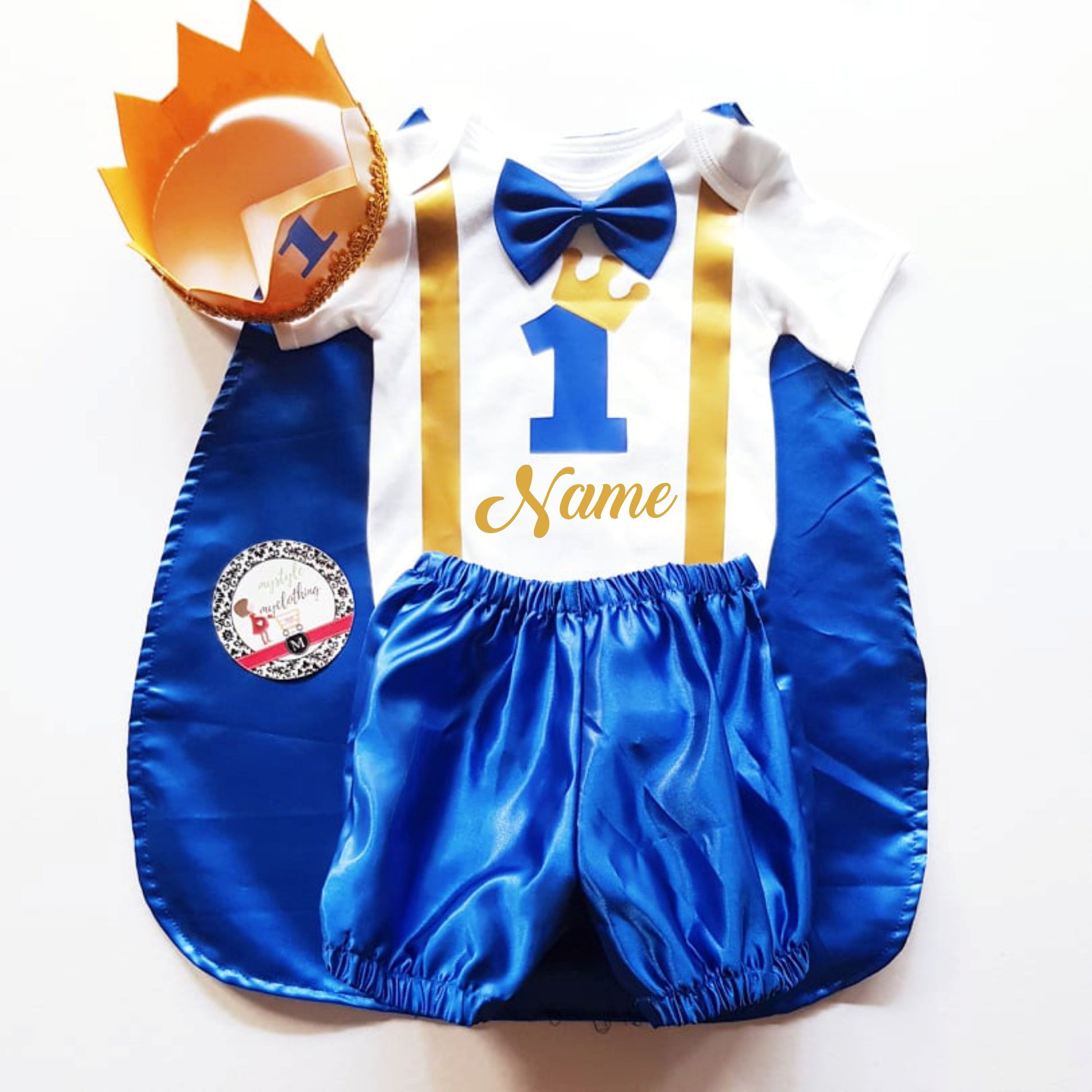 Baby Little Prince with Name Print Complete Set with Crown - Royal Blue - MYSTYLEMYCLOTHING