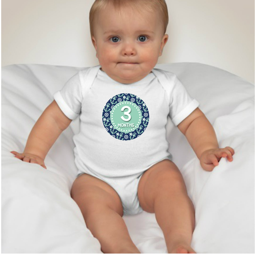 Baby Custom Monthly Onesies - Nautical Chevron - MYSTYLEMYCLOTHING