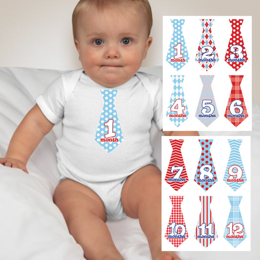 Baby Custom Monthly Onesies - Pattern Neckties - MYSTYLEMYCLOTHING