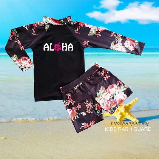 Kids Boys and Girls Rash Guard Rashie Swimwear -ALOHA - MYSTYLEMYCLOTHING