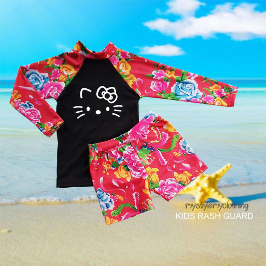 Kids Boys and Girls Rash Guard Rashie Swimwear -HELLO KITTY - MYSTYLEMYCLOTHING