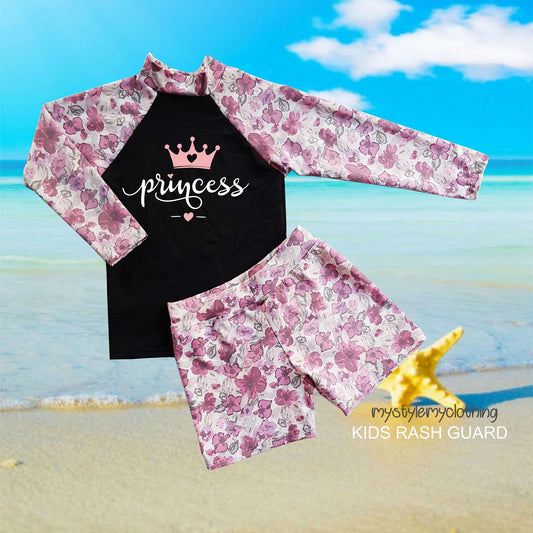 Kids Boys and Girls Rash Guard Rashie Swimwear -PRINCESS - MYSTYLEMYCLOTHING