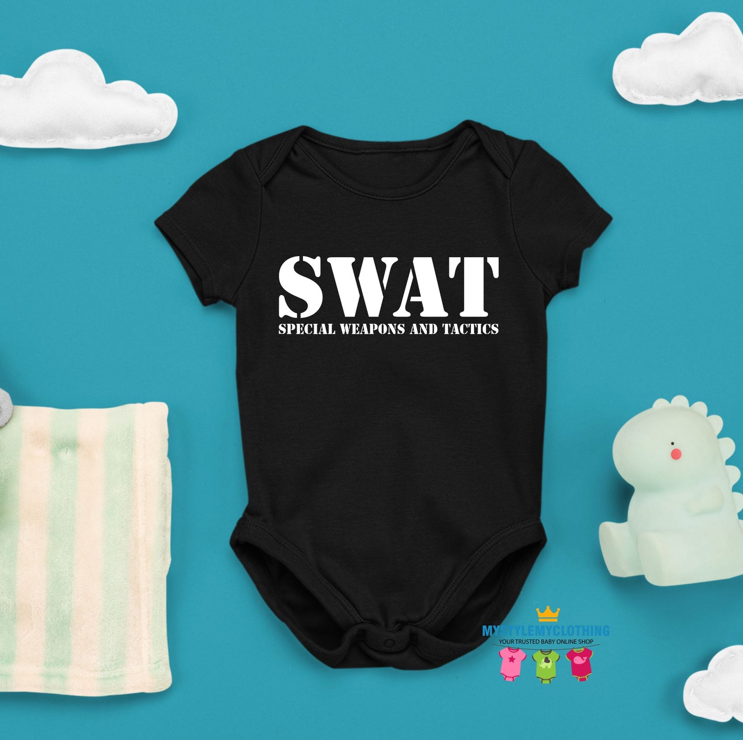 Baby Career Onesies with Free Name Back Print - SWAT