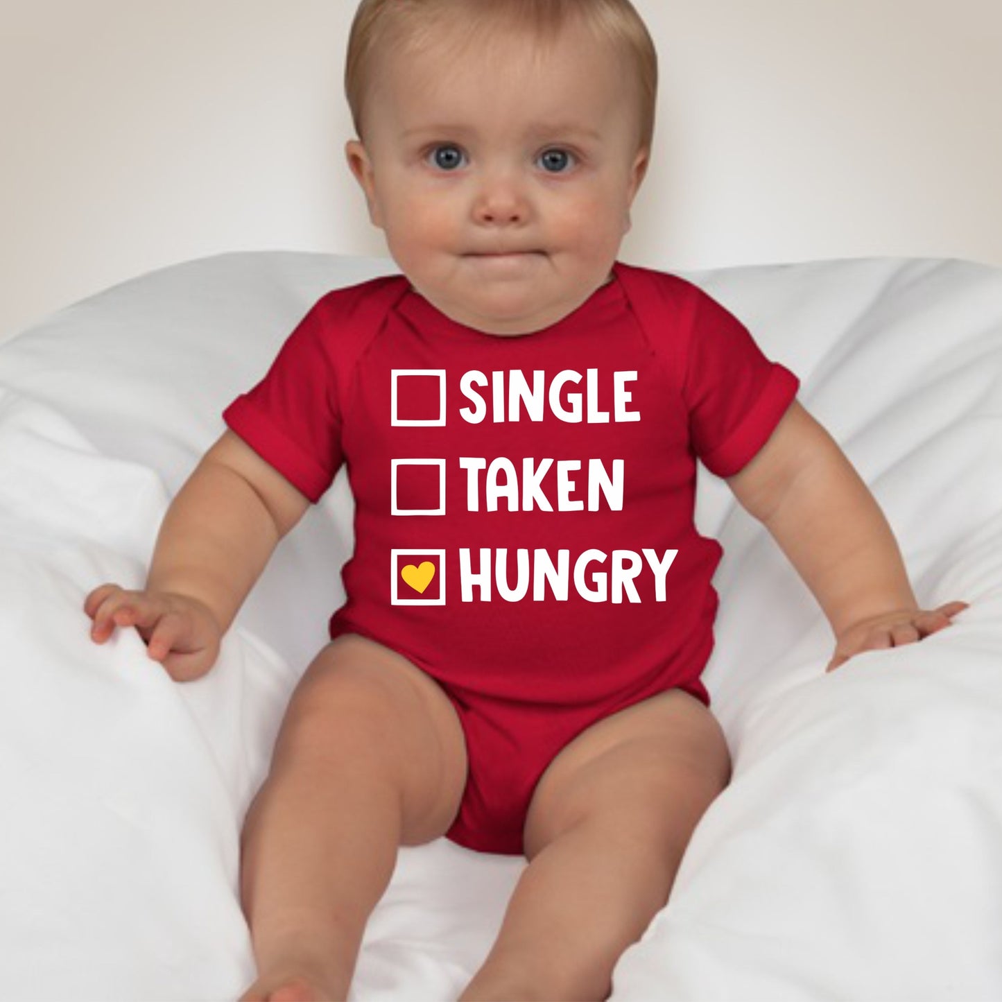 Valentines Onesies -  Single Taken Hungry - MYSTYLEMYCLOTHING