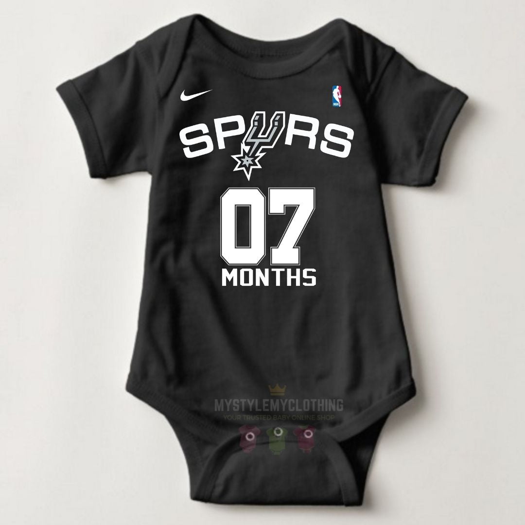 Baby Custom Monthly Onesies - Basketball Jersey Spurs - MYSTYLEMYCLOTHING