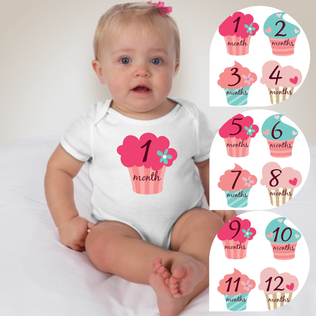 Baby Custom Monthly Onesies - Cupcakes - MYSTYLEMYCLOTHING