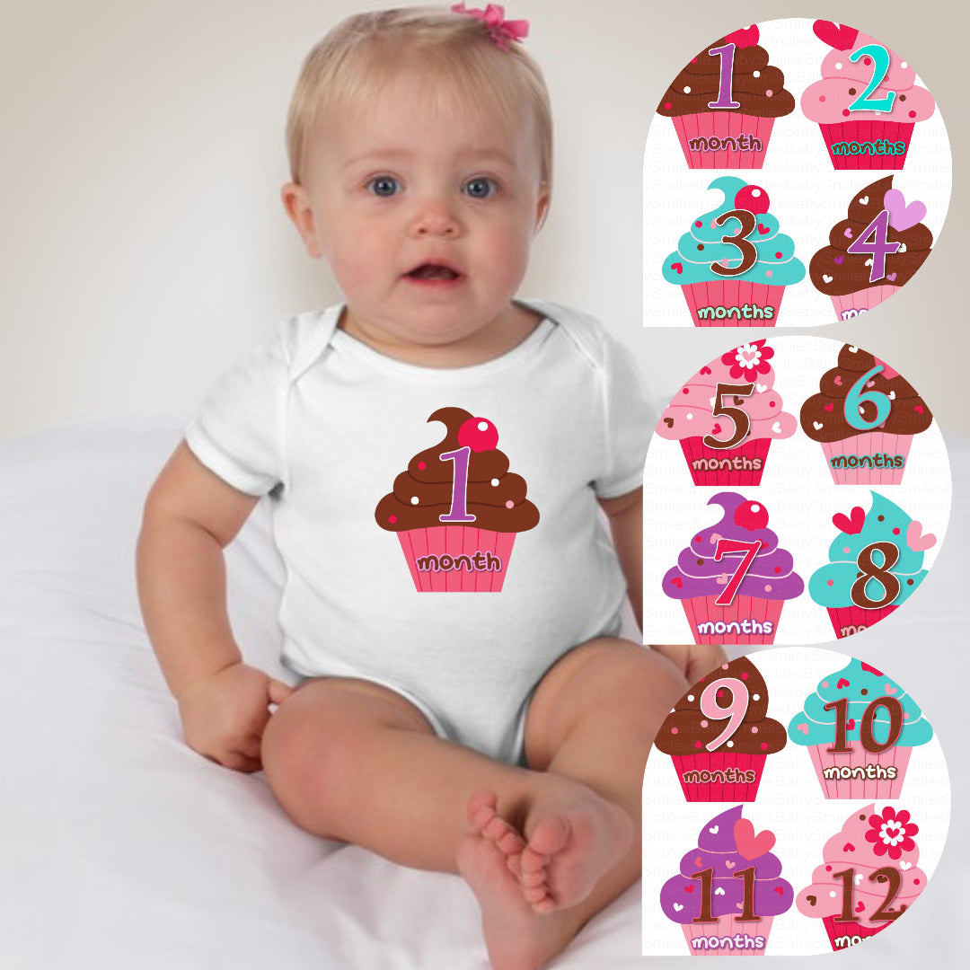 Baby Custom Monthly Onesies - Cupcakes and Toppings - MYSTYLEMYCLOTHING