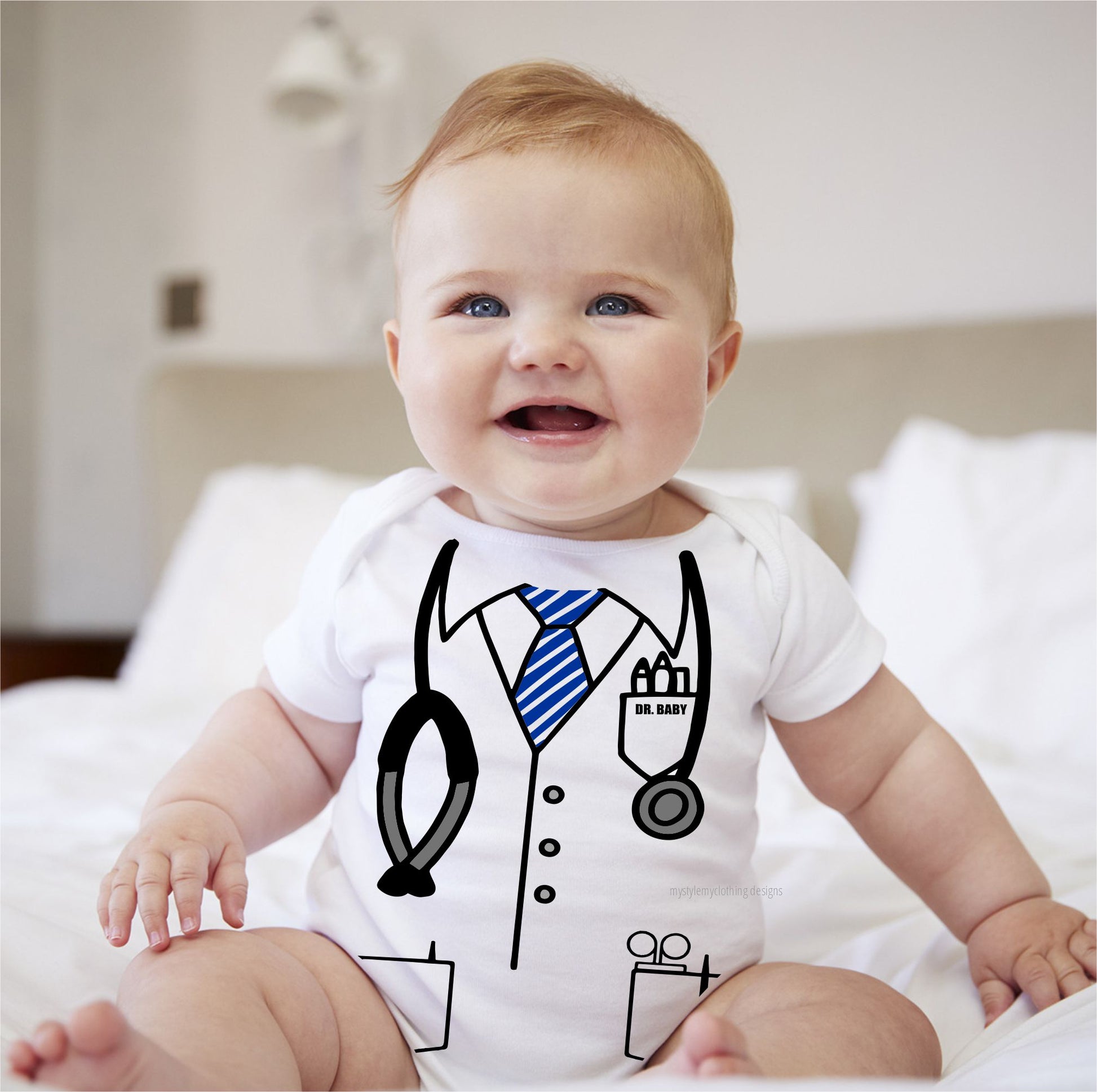 Baby Career Onesies - Doctor Scrub Suit Stripes Blue Necktie with FREE Name Print - MYSTYLEMYCLOTHING