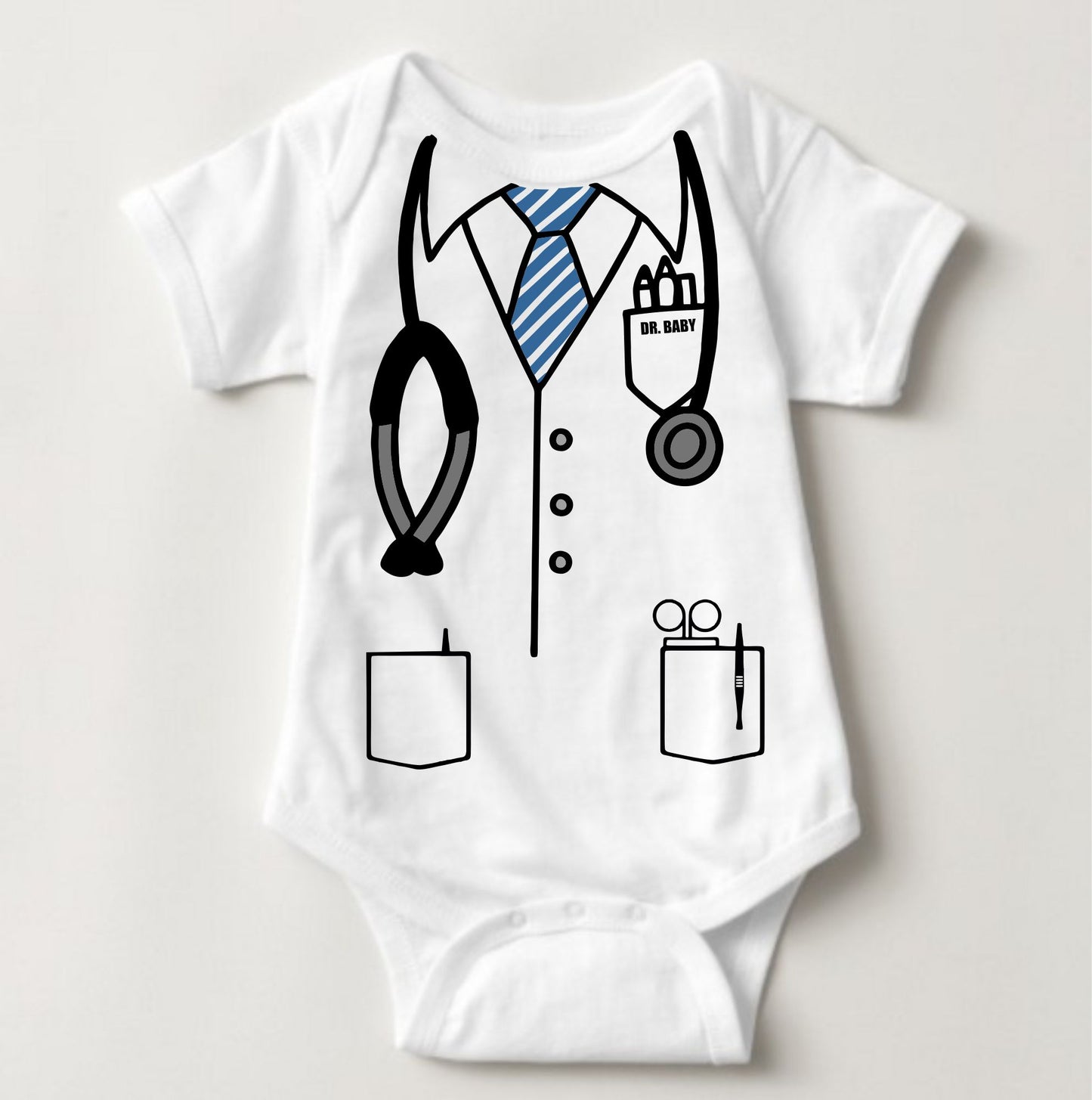Baby Career Onesies - Doctor Scrub Suit Stripes Blue Necktie with FREE Name Print - MYSTYLEMYCLOTHING