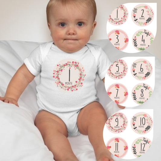 Baby Custom Monthly Onesies - Flowers - MYSTYLEMYCLOTHING