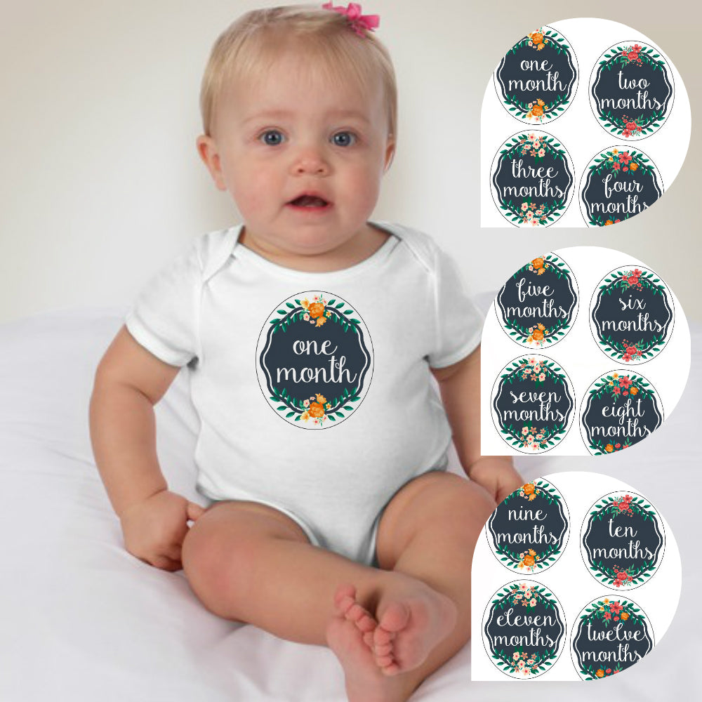 Baby Custom Monthly Onesies - Floral Garden Green - MYSTYLEMYCLOTHING