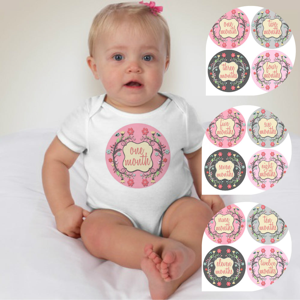 Baby Custom Monthly Onesies - Floral Pink - MYSTYLEMYCLOTHING