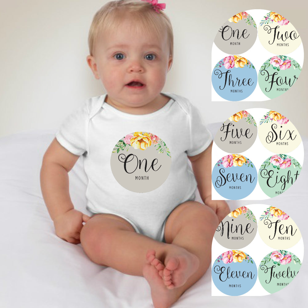 Baby Custom Monthly Onesies - Floral - MYSTYLEMYCLOTHING