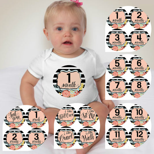 Baby Custom Monthly Onesies - Flower Banner - MYSTYLEMYCLOTHING