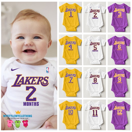 Baby Monthly Onesies - Basketball Jersey Los Angeles Lakers