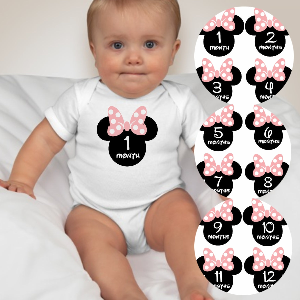 Baby Custom Monthly Onesies - Minnie Pink - MYSTYLEMYCLOTHING