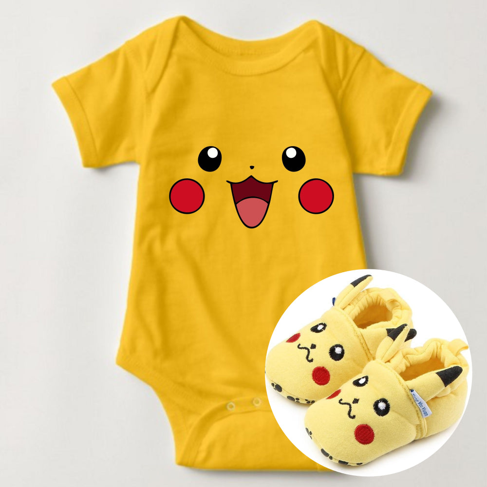 Baby Character Onesies with FREE Name Back Print - Pokemon-Pikachu with Shoe Set - MYSTYLEMYCLOTHING