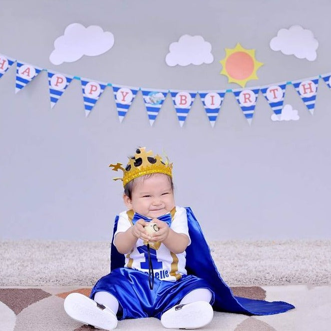 Baby Little Prince with Name Print Complete Set with Crown - Royal Blue - MYSTYLEMYCLOTHING