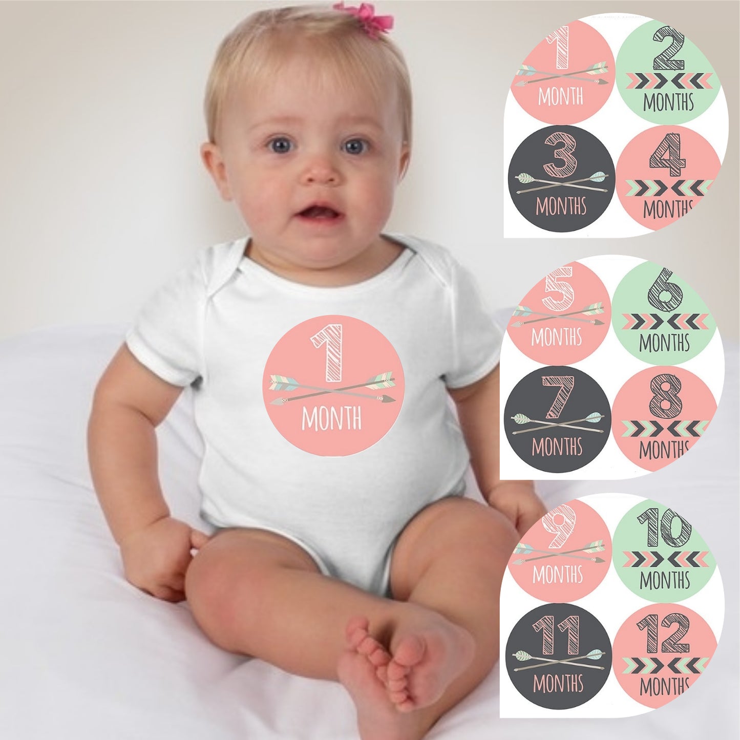 Baby Custom Monthly Onesies - Pink Teal Tribe - MYSTYLEMYCLOTHING