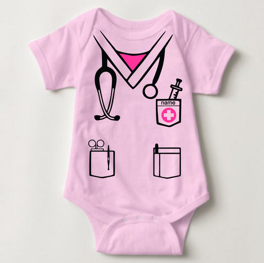 Baby Career Onesies - Surgeon Doctor Nurse Scrub Suit Pink with FREE Name Print - MYSTYLEMYCLOTHING