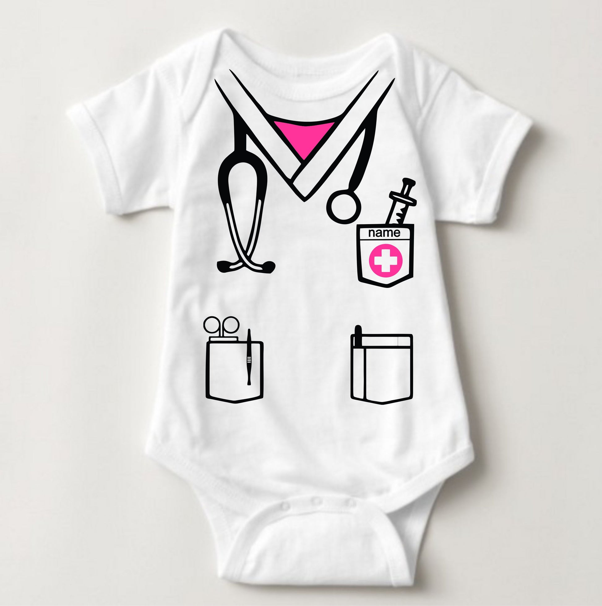 Baby Career Onesies - Little Nurse Scrub Suit Pink with FREE Name Print - MYSTYLEMYCLOTHING