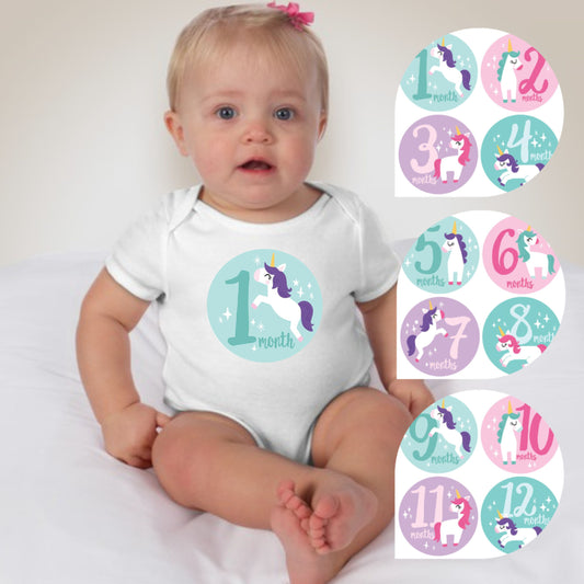 Baby Custom Monthly Onesies - Unicorn Pastel - MYSTYLEMYCLOTHING
