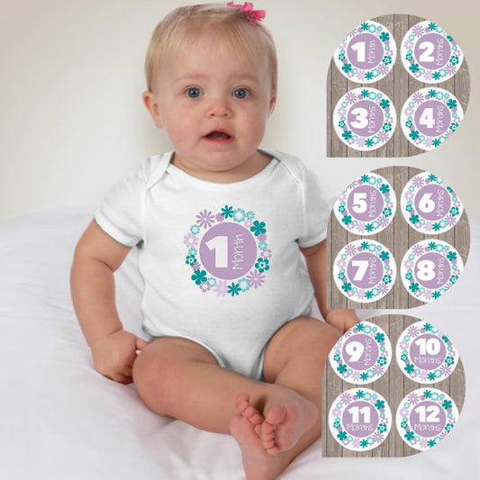 Baby Custom Monthly Onesies - Purple Garland - MYSTYLEMYCLOTHING