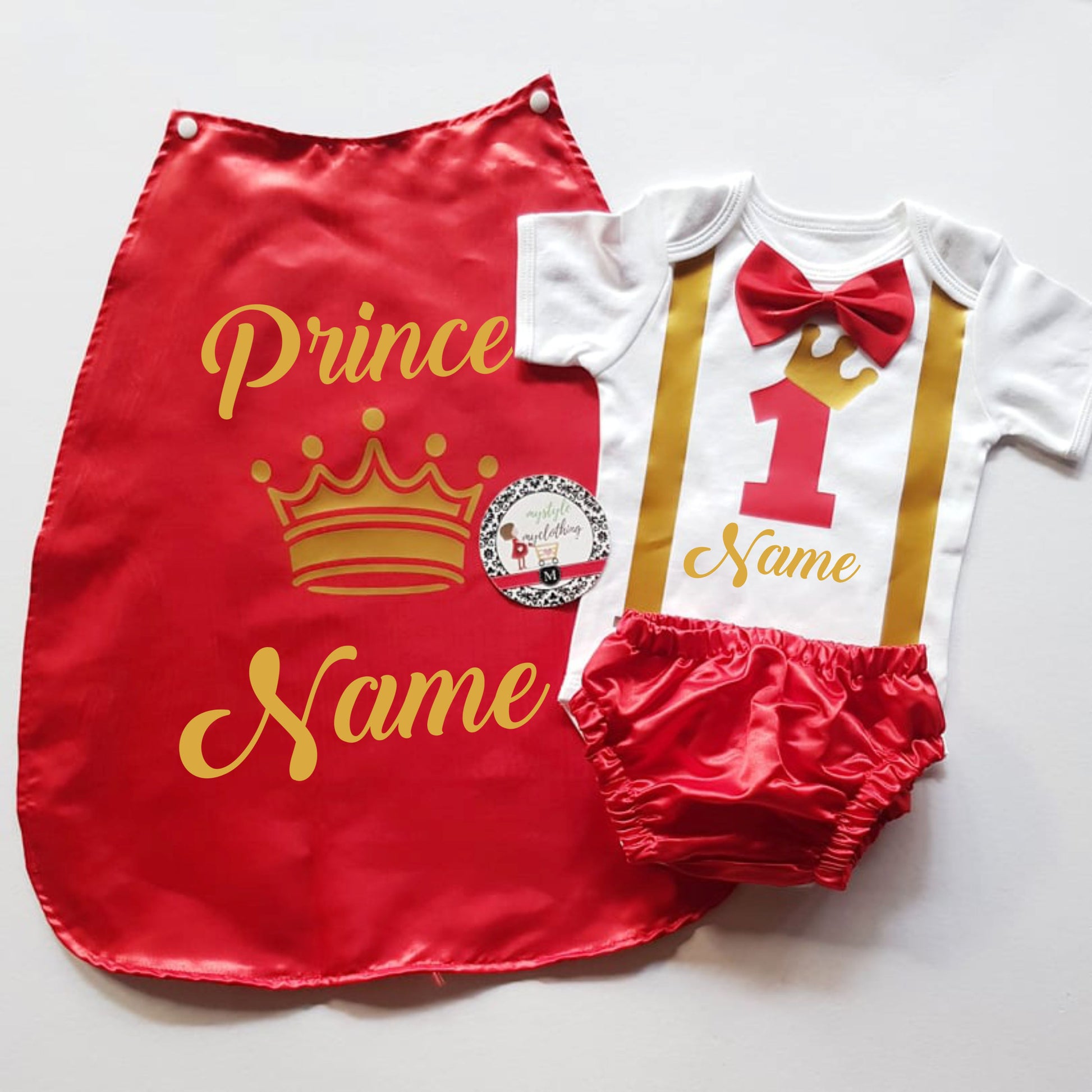 Baby Little Prince  Set with Name Print (No Crown inclusion) - Red - MYSTYLEMYCLOTHING
