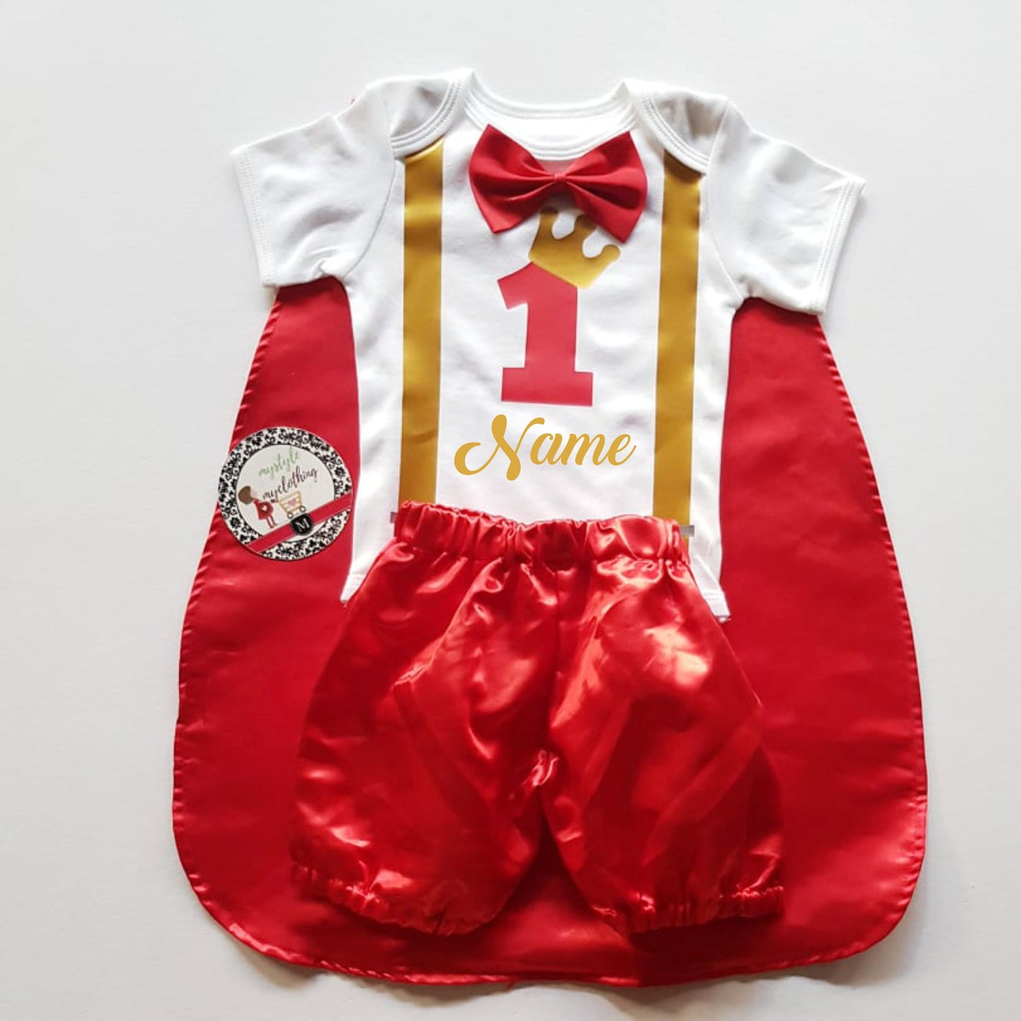 Baby Little Prince  Set with Name Print (No Crown inclusion) - Red - MYSTYLEMYCLOTHING