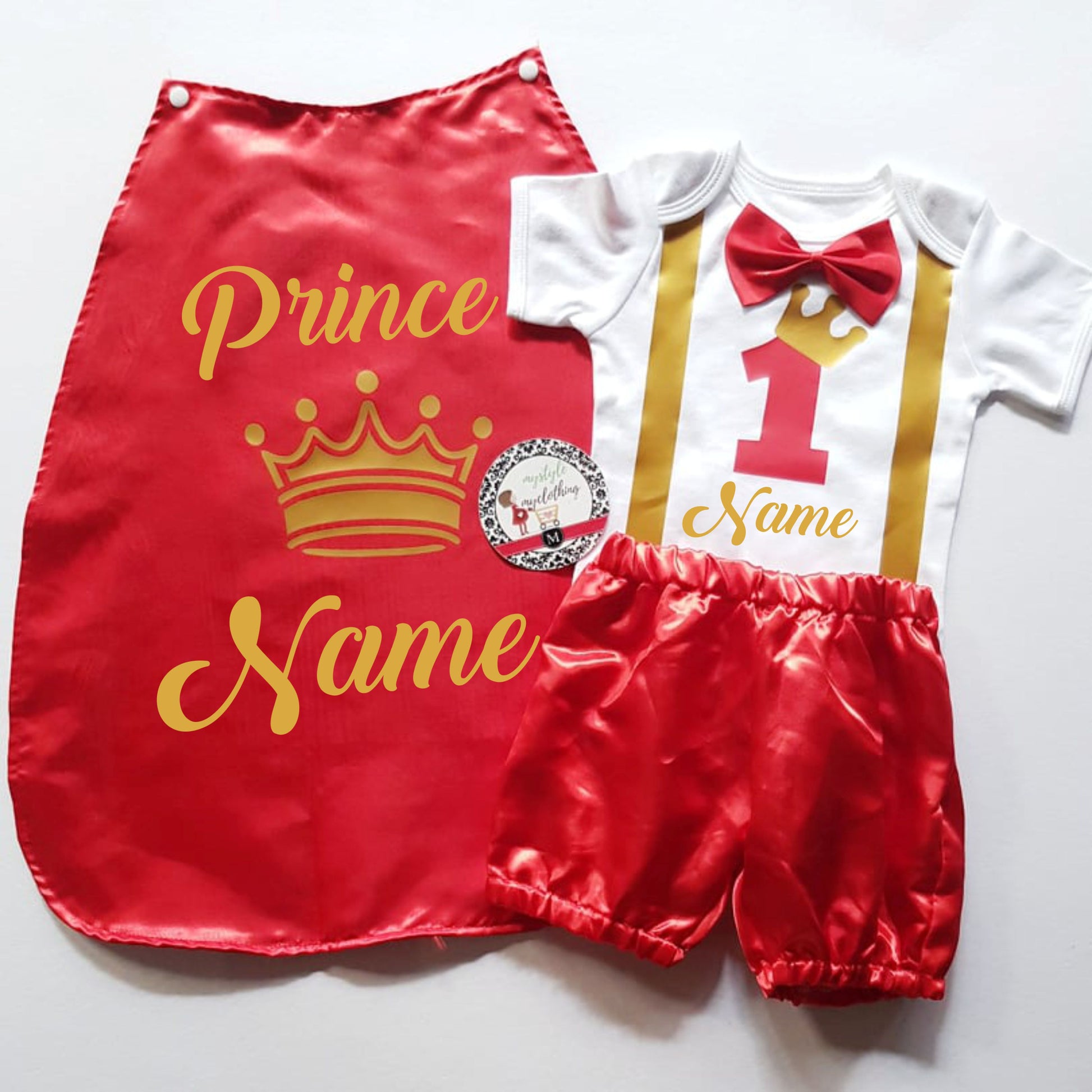 Baby Little Prince  Set with Name Print (No Crown inclusion) - Red - MYSTYLEMYCLOTHING
