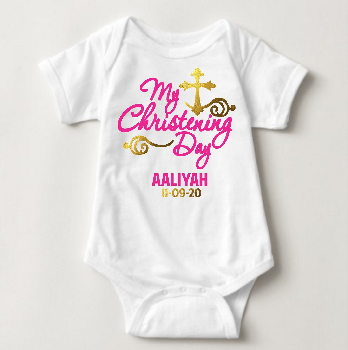 Baby Girl Christening Custom Print Name - Gold - MYSTYLEMYCLOTHING