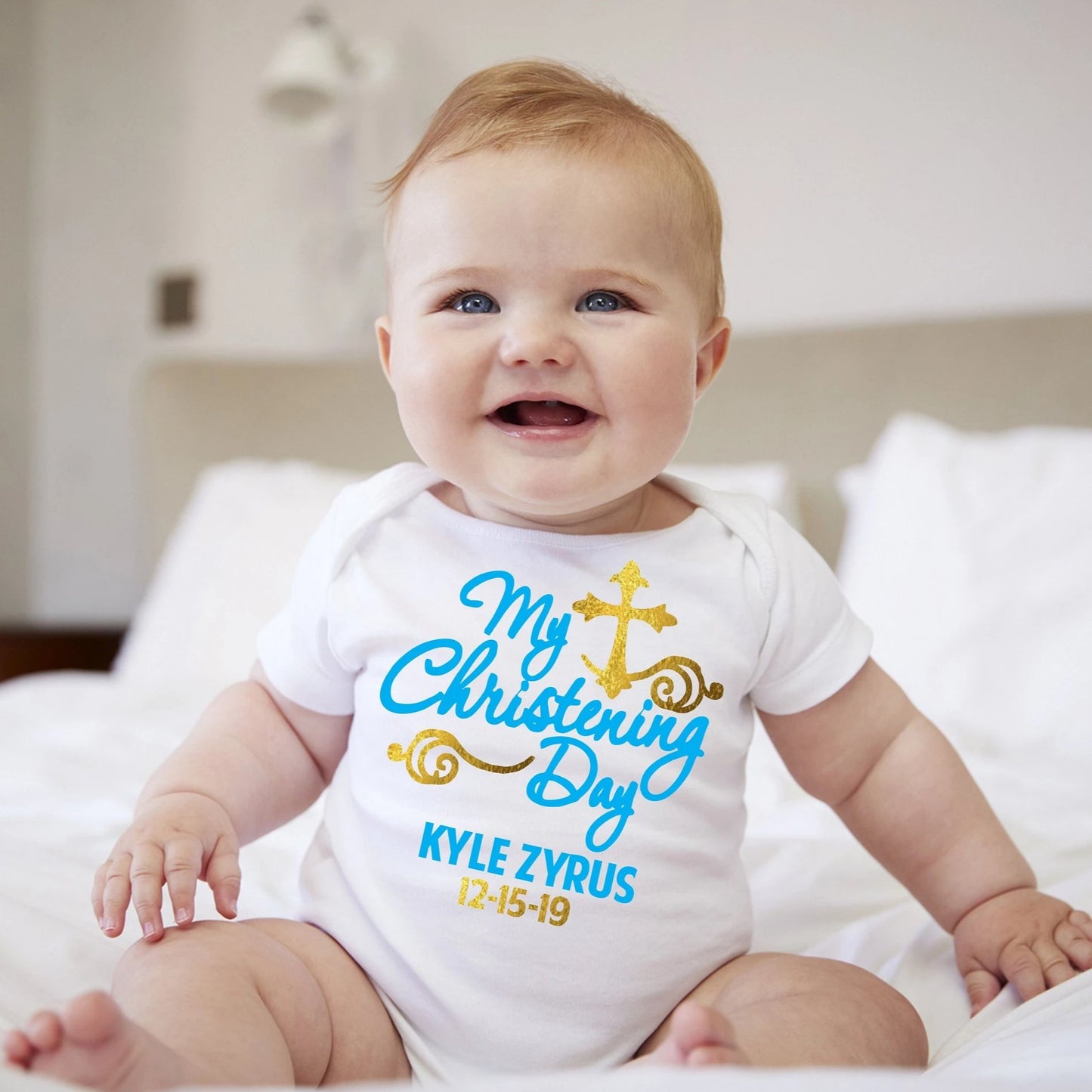 Baby Boy Christening Custom Print Name - Gold - MYSTYLEMYCLOTHING