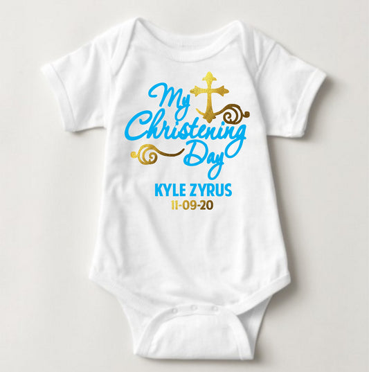 Baby Boy Christening Custom Print Name - Gold - MYSTYLEMYCLOTHING